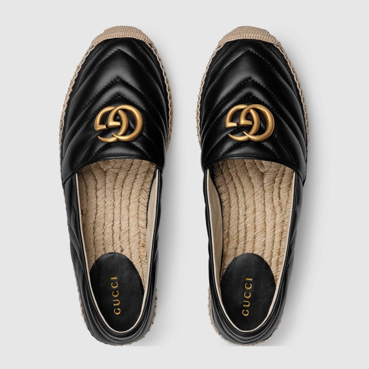 GUCCI グッチ ダブルG付きレザーエスパドリーユ スリッポン ブラック 551890 BKO00 1000