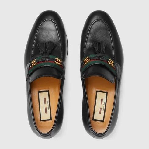 グッチ GUCCI ウェブ＆インターロッキングG タッセルローファー ブラック 624316 1W610 1066