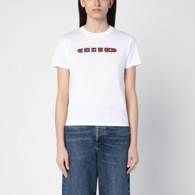 グッチ ロゴディテール ラウンドネック Tシャツ ホワイト 787299 XJGNW 9074