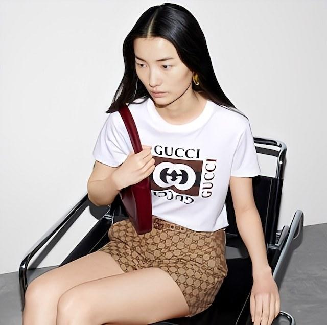 グッチ プリント コットンジャージー Tシャツ、ホワイト 787299 XJGNV 9875