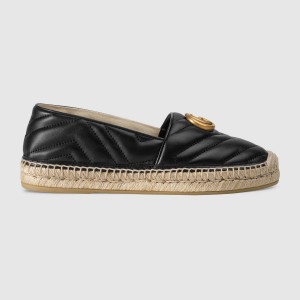 GUCCI グッチ ダブルG付きレザーエスパドリーユ スリッポン ブラック 551890 BKO00 1000