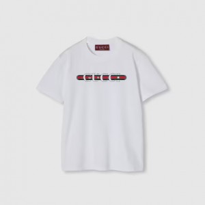 グッチ ロゴディテール ラウンドネック Tシャツ ホワイト 787299 XJGNW 9074