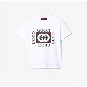 グッチ プリント コットンジャージー Tシャツ、ホワイト 787299 XJGNV 9875