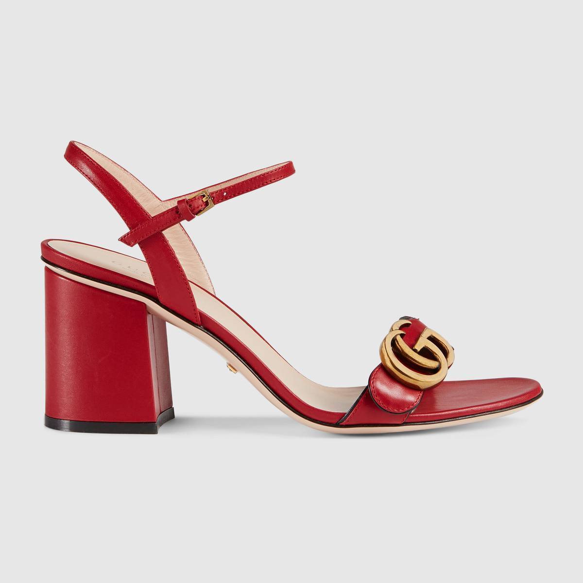 グッチ代引 GUCCI ダブルGバックル付レザー ミッドヒールサンダル 453379 DKT00 7100