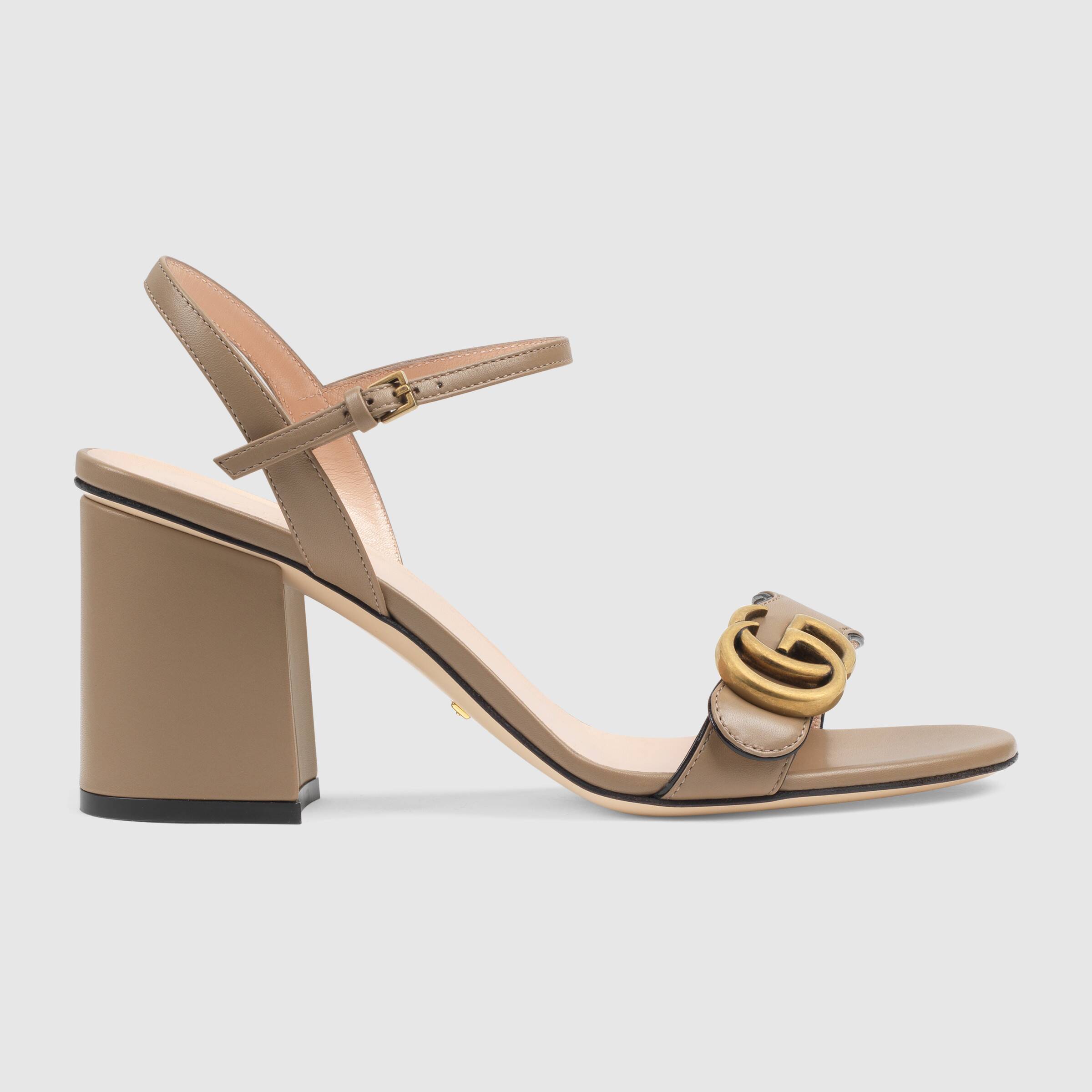 グッチ GUCCI ダブルGバックル付レザー ミッドヒールサンダル 4453379 A3N00 2606
