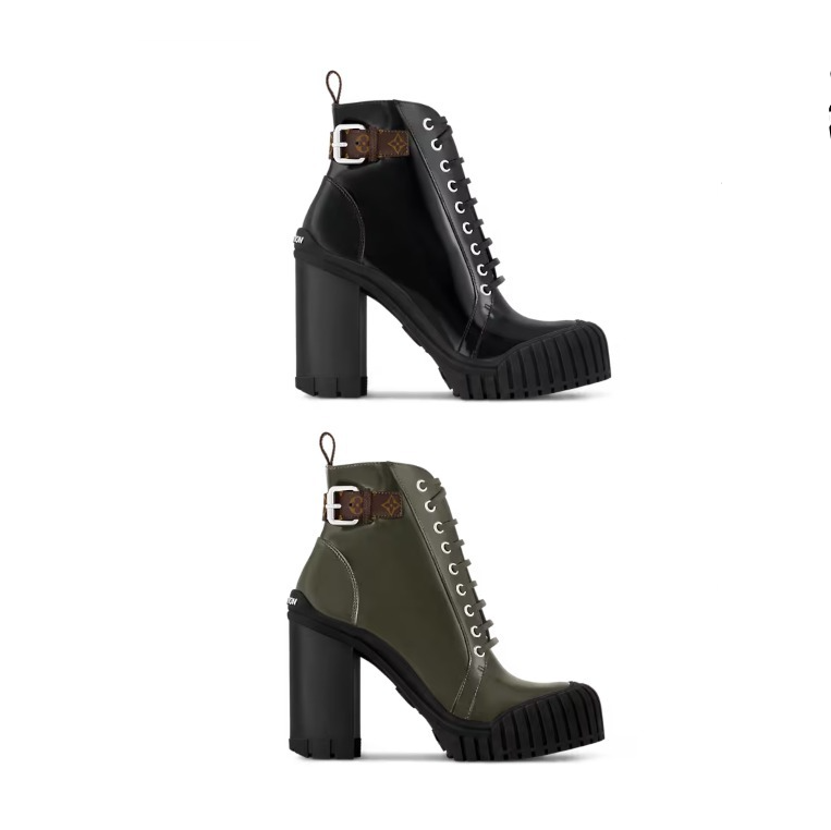 LOUIS VUITTON ルビー アンクルブーツ 黒 カーキ 1ADAQ1 1ADAQ