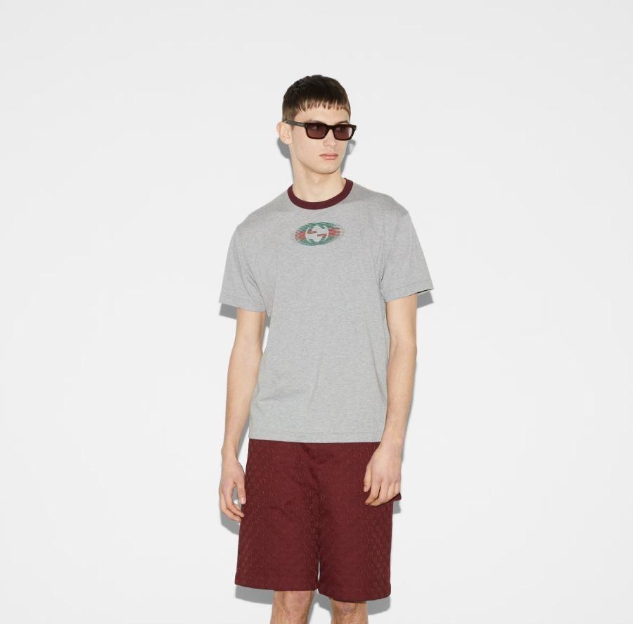 グッチ プリント コットンジャージー Tシャツ グレー 795957 XJGQ6 1230