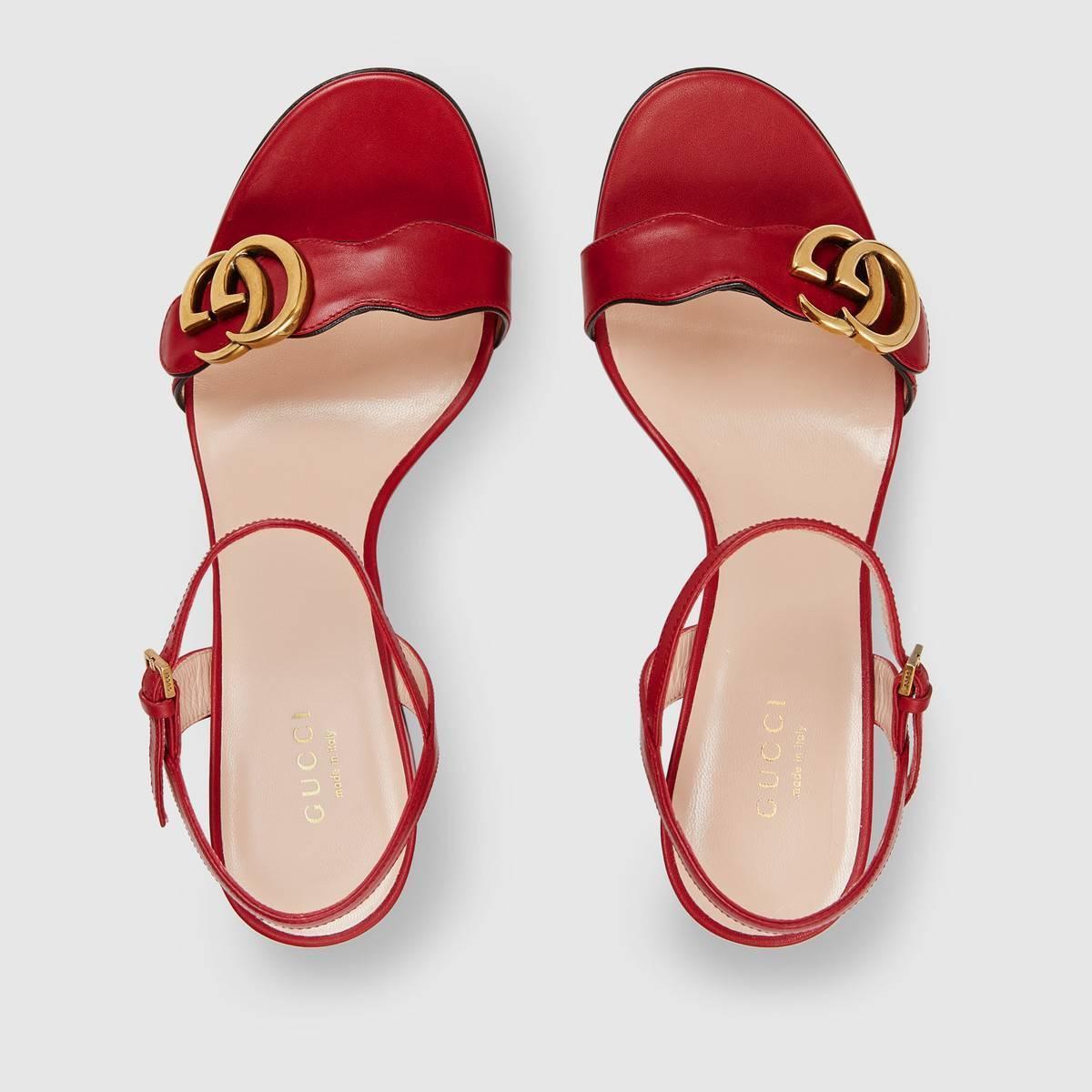グッチ代引 GUCCI ダブルGバックル付レザー ミッドヒールサンダル 453379 DKT00 7100
