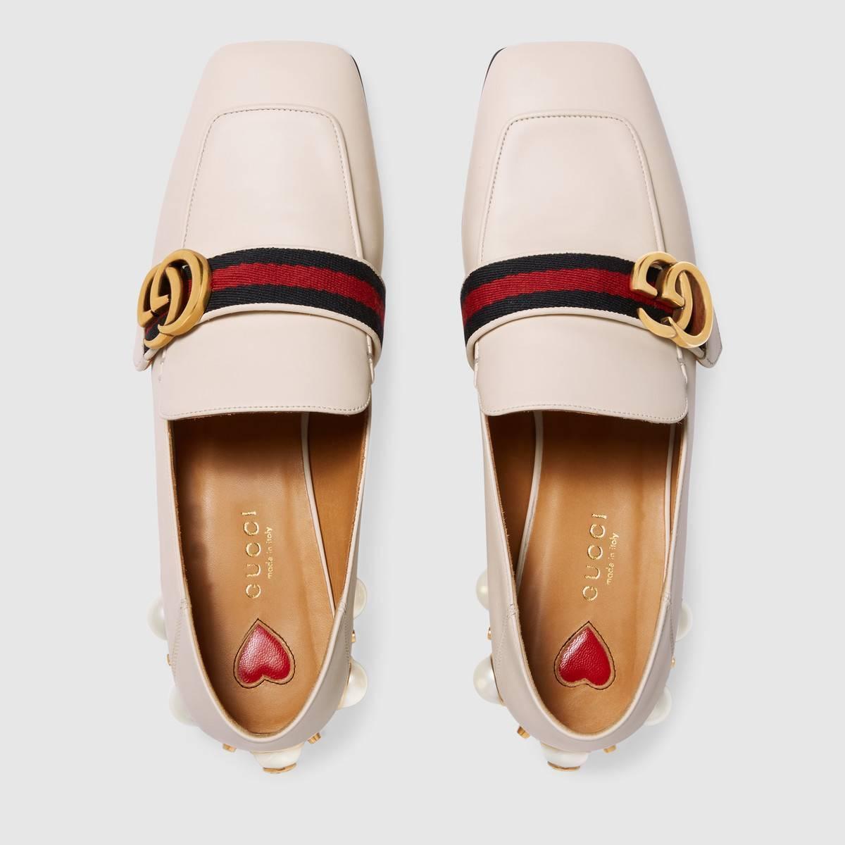 GUCCI グッチ GGパールウェブ付レザーミッドヒールローファー 423559 DKHC0 9061