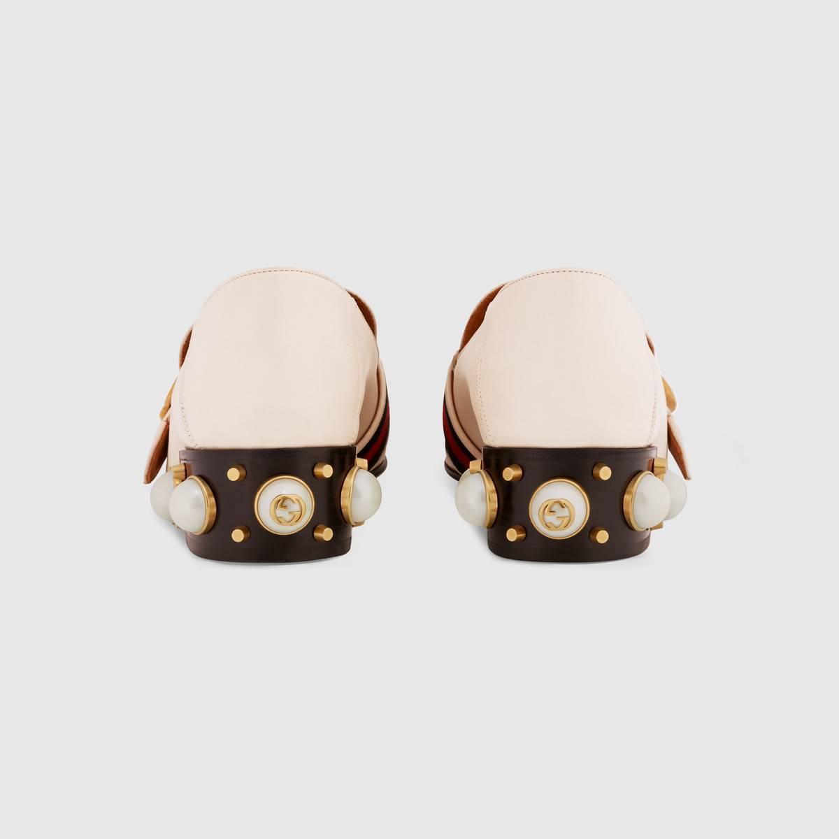 GUCCI グッチ GGパールウェブ付レザーミッドヒールローファー 423559 DKHC0 9061