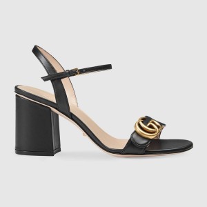 グッチ GUCCI ダブルGバックル付レザー ミッドヒールサンダル 453379 A3N00 1000