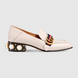 GUCCI グッチ GGパールウェブ付レザーミッドヒールローファー 423559 DKHC0 9061