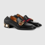 GUCCI グッチ GGパールウェブ付レザーミッドヒールローファー 423559 DKHC0 1061