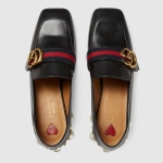 GUCCI グッチ GGパールウェブ付レザーミッドヒールローファー 423559 DKHC0 1061