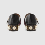 GUCCI グッチ GGパールウェブ付レザーミッドヒールローファー 423559 DKHC0 1061