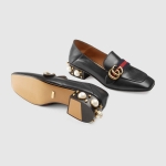 GUCCI グッチ GGパールウェブ付レザーミッドヒールローファー 423559 DKHC0 1061
