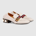 GUCCI グッチ GGパールウェブ付レザーミッドヒールローファー 423559 DKHC0 9061