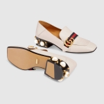 GUCCI グッチ GGパールウェブ付レザーミッドヒールローファー 423559 DKHC0 9061