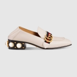 GUCCI グッチ GGパールウェブ付レザーミッドヒールローファー 423559 DKHC0 9061