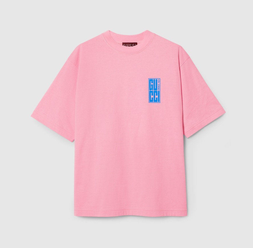 GUCCI後払い プリント コットンジャージー Tシャツ ピンク 784361 XJGKW 5904