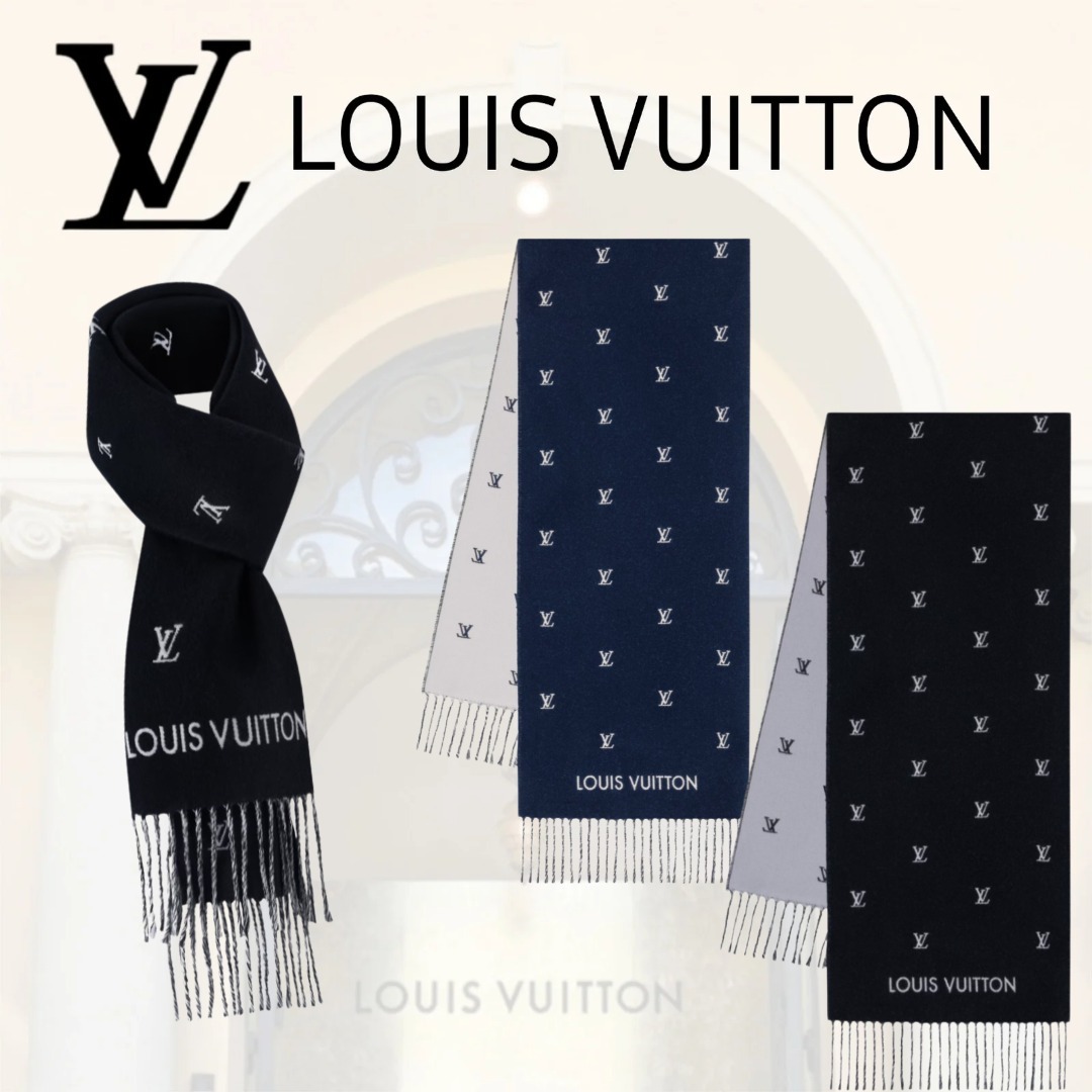 ルイヴィトン LOUIS VUITTON マフラー ブラゾン ネイビー 黒 M77269 M77274
