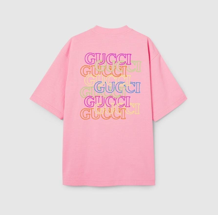 GUCCI後払い プリント コットンジャージー Tシャツ ピンク 784361 XJGKW 5904