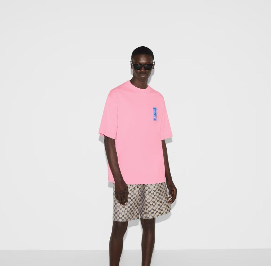GUCCI後払い プリント コットンジャージー Tシャツ ピンク 784361 XJGKW 5904