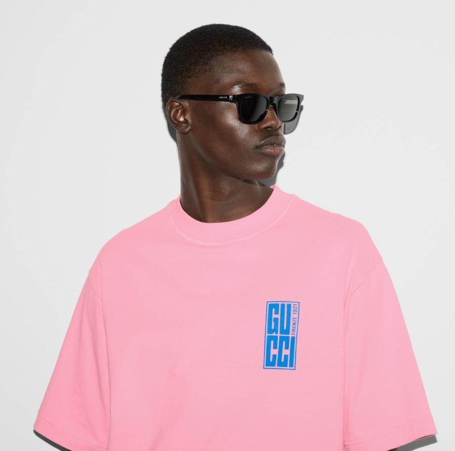 GUCCI後払い プリント コットンジャージー Tシャツ ピンク 784361 XJGKW 5904