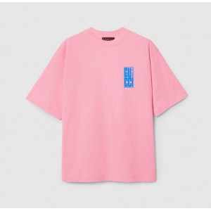 GUCCI後払い プリント コットンジャージー Tシャツ ピンク 784361 XJGKW 5904