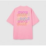 GUCCI後払い プリント コットンジャージー Tシャツ ピンク 784361 XJGKW 5904