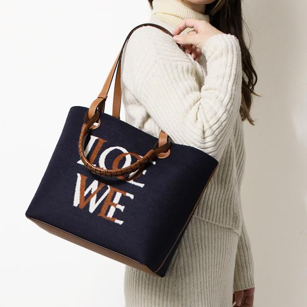 ロエベ LOVE SMALL トートバッグ ロゴ ウール レザー レディース A717S72X13 5917