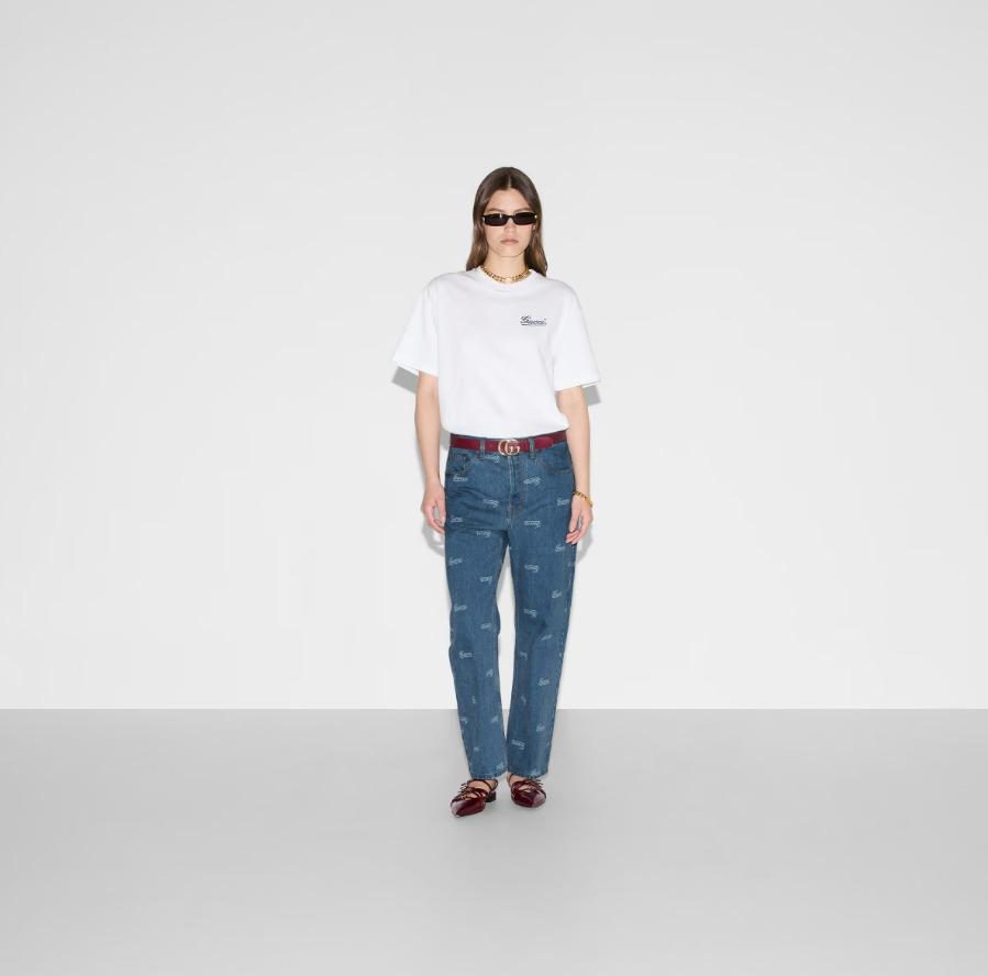 GUCCI コットンジャージー Tシャツ、オフホワイト 788093 XJGTO 9799