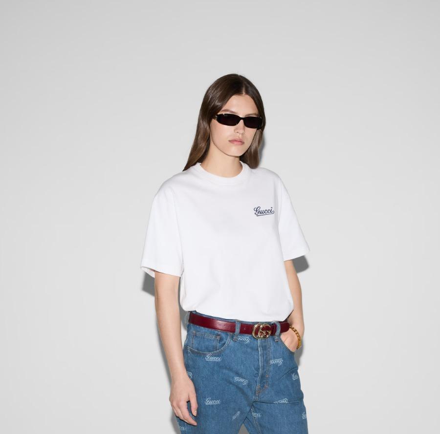 GUCCI コットンジャージー Tシャツ、オフホワイト 788093 XJGTO 9799