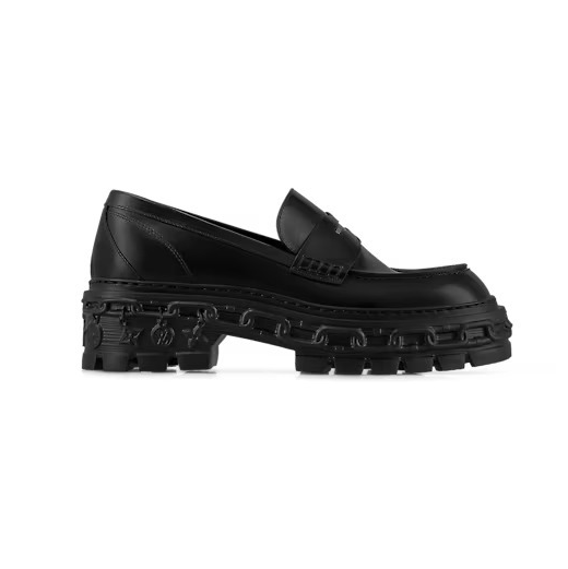 LOUIS VUITTON レコード ライン ローファー 黒 ロゴ 1AC9I9