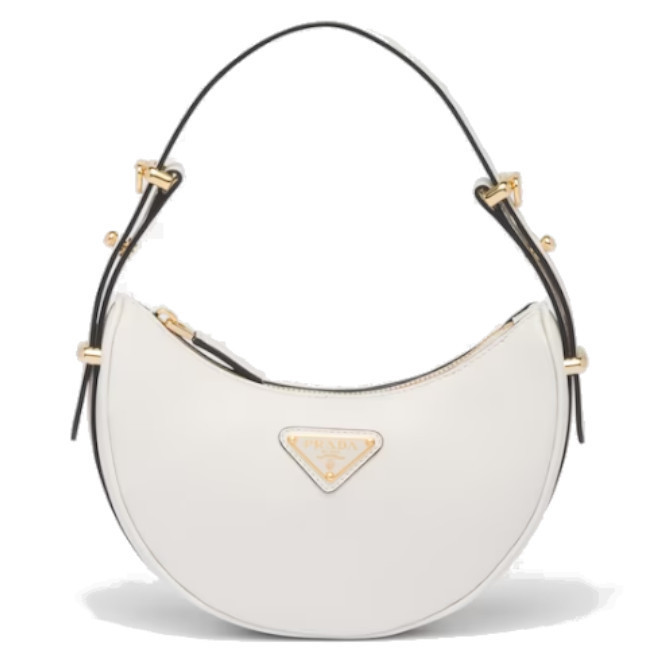 PRADA アーケ Re-Nylon xブラッシュドレザー ショルダーバッグ アーチ型レザー 1BC199_ASK_F0009_V_OOO