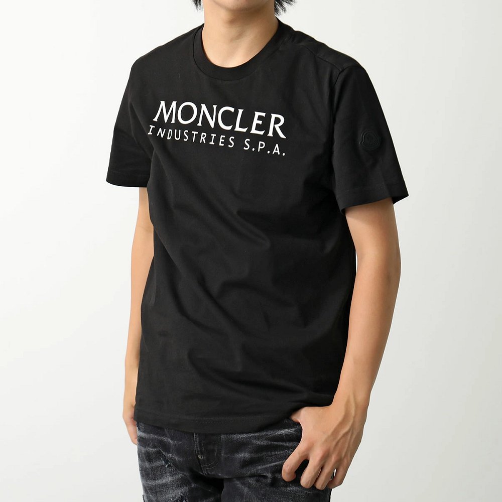 モンクレール マットブラック Tシャツ メンズ 半袖 カットソー ロゴT ラバーアイコンパッチ 8C00014 89A17 999