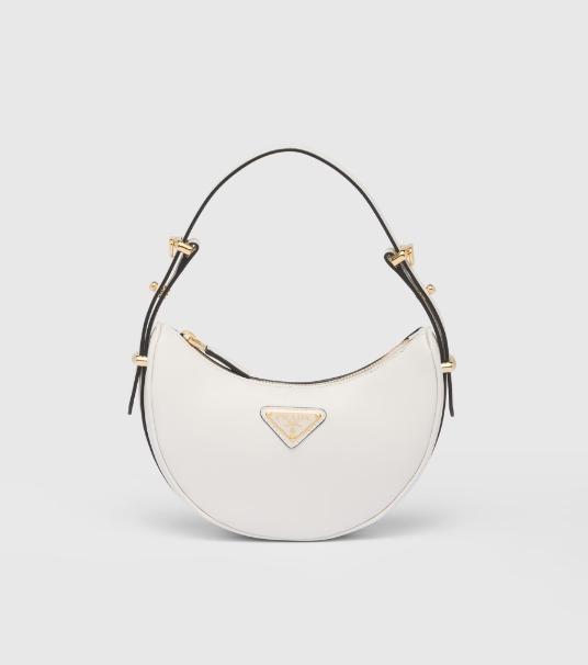 PRADA アーケ Re-Nylon xブラッシュドレザー ショルダーバッグ アーチ型レザー 1BC199_ASK_F0009_V_OOO