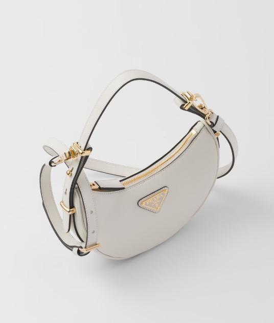 PRADA アーケ Re-Nylon xブラッシュドレザー ショルダーバッグ アーチ型レザー 1BC199_ASK_F0009_V_OOO