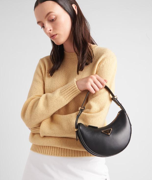 PRADA後払い  アーケ Re-Nylon xブラッシュドレザー ショルダーバッグ アーチ型レザー 1BC199_ASK_F0002_V_OOO