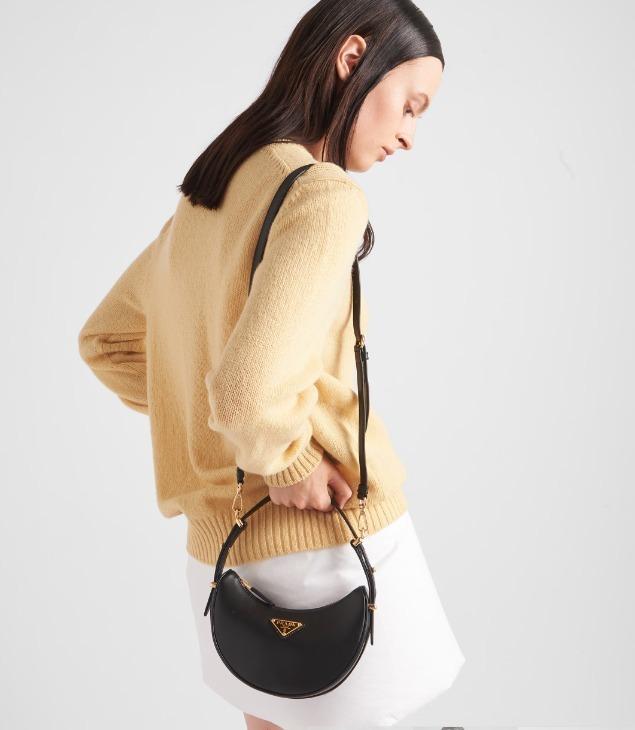 PRADA後払い  アーケ Re-Nylon xブラッシュドレザー ショルダーバッグ アーチ型レザー 1BC199_ASK_F0002_V_OOO