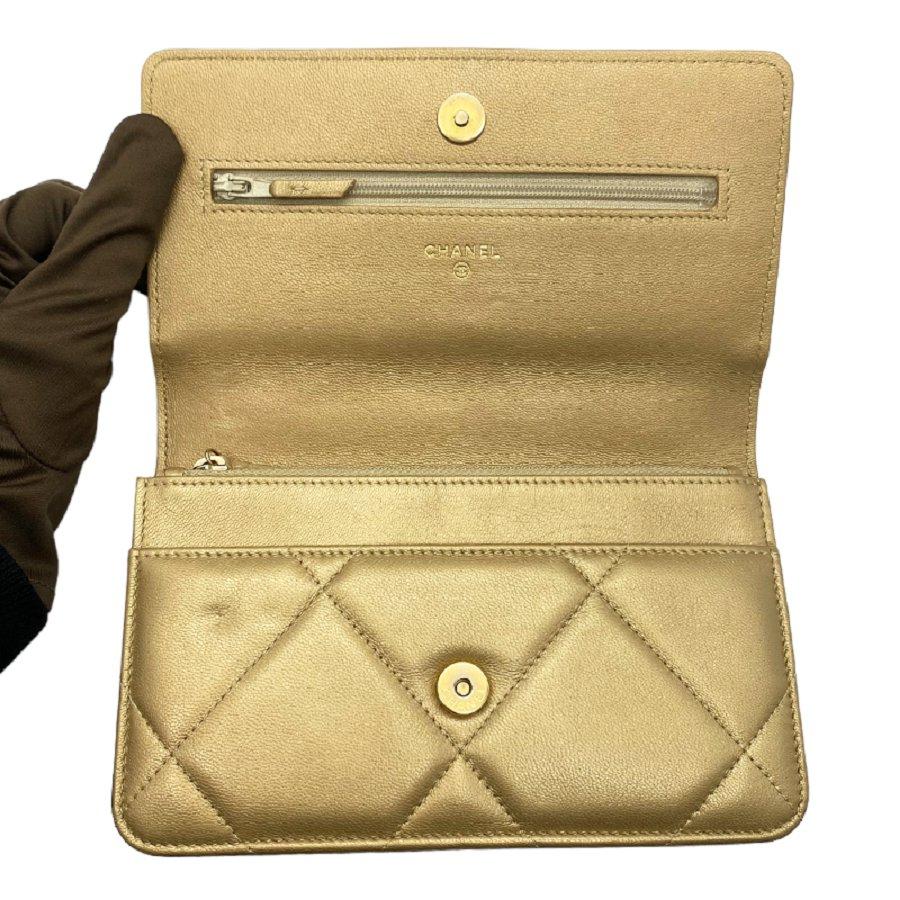 シャネル国内発送 CHANEL19 チェーンウォレット ラムスキン ゴールド レディース ショルダーバッグ AP0957