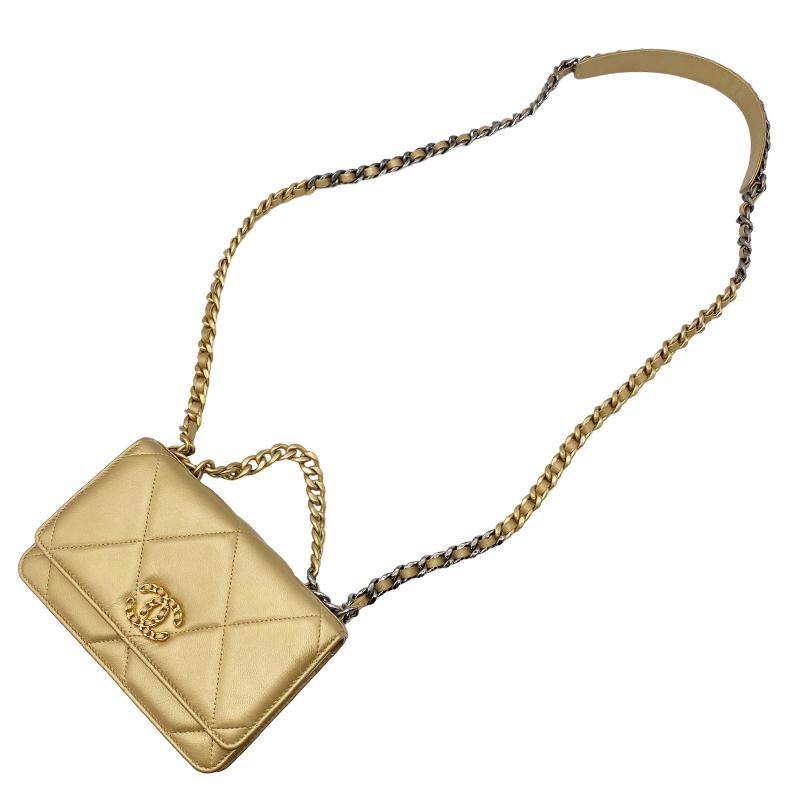シャネル国内発送 CHANEL19 チェーンウォレット ラムスキン ゴールド レディース ショルダーバッグ AP0957