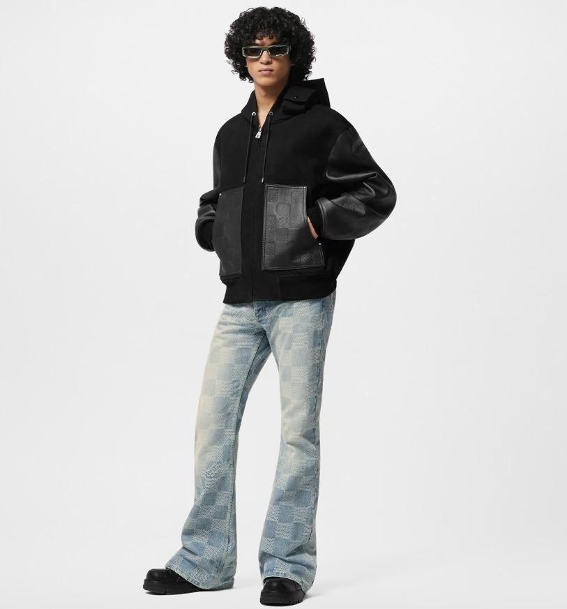 Louis Vuitton代引 ミックスレザー フードブルゾン 黒 ダミエ 1AFIRA
