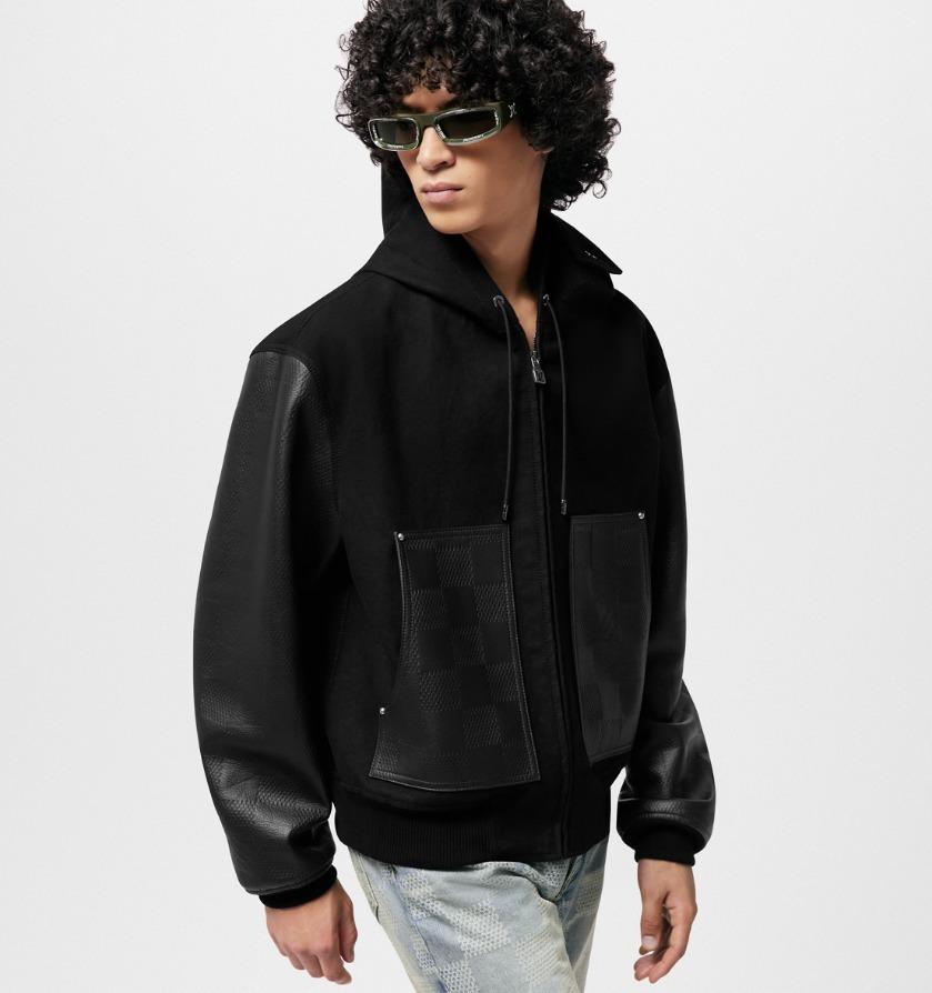 Louis Vuitton代引 ミックスレザー フードブルゾン 黒 ダミエ 1AFIRA