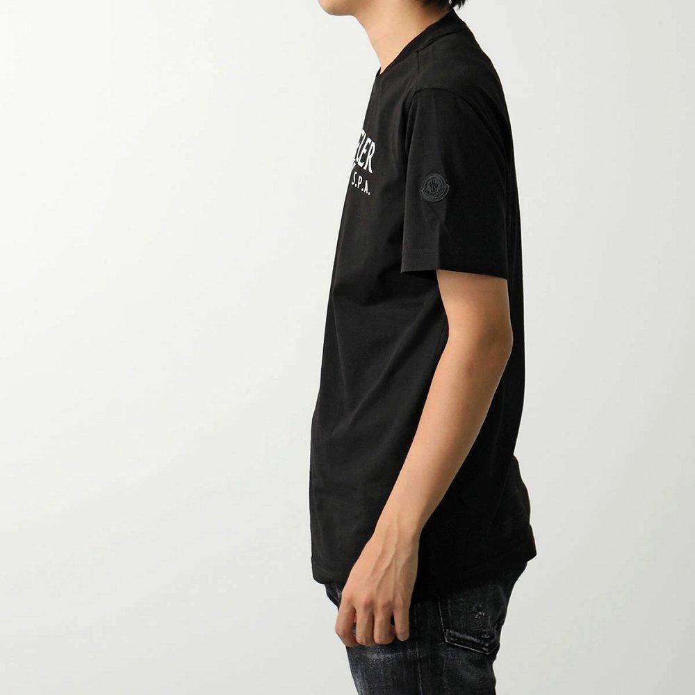 モンクレール マットブラック Tシャツ メンズ 半袖 カットソー ロゴT ラバーアイコンパッチ 8C00014 89A17 999