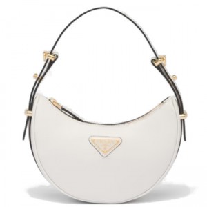 PRADA アーケ Re-Nylon xブラッシュドレザー ショルダーバッグ アーチ型レザー 1BC199_ASK_F0009_V_OOO