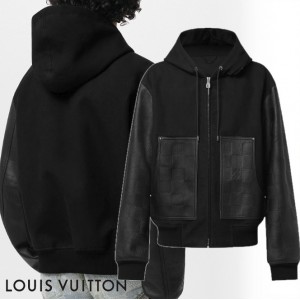 Louis Vuitton代引 ミックスレザー フードブルゾン 黒 ダミエ 1AFIRA