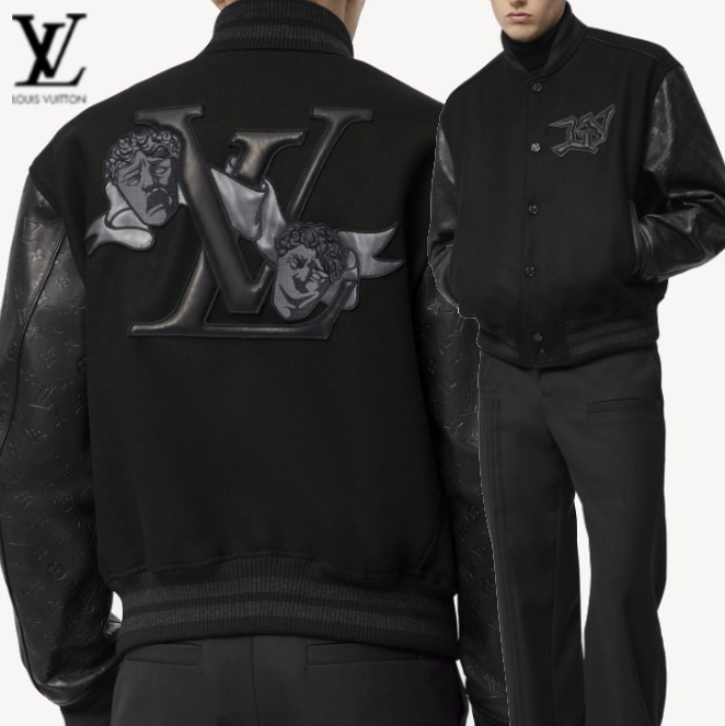 Louis Vuitton モノグラム レザー＆ウールジャケット 黒 1AA7EJ