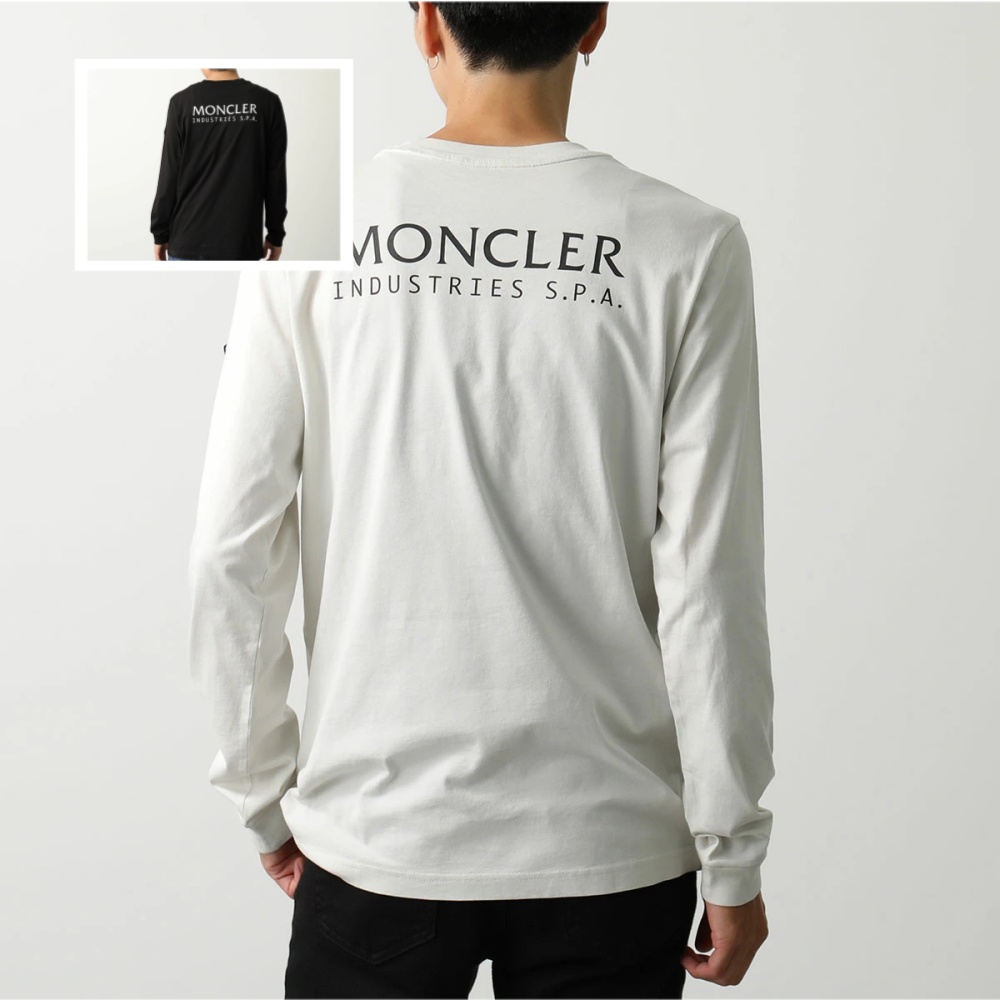 モンクレール マットブラック Tシャツ メンズ 長袖 ロンT カットソー ロゴT コットン クルーネック 8D00005 89A17