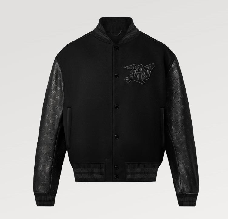 Louis Vuitton モノグラム レザー＆ウールジャケット 黒 1AA7EJ
